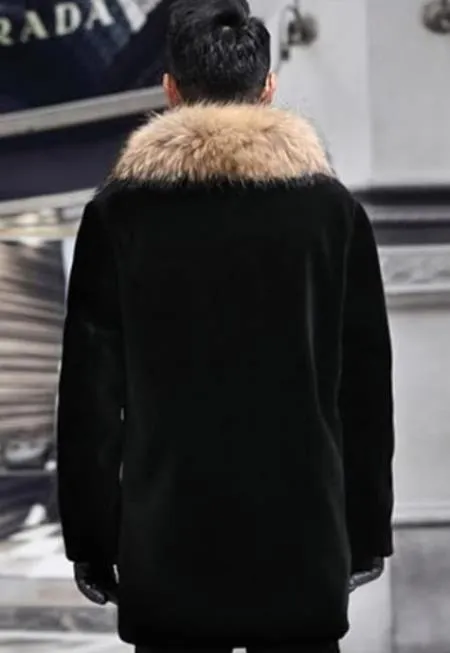 Men Long Faux Fur Coat Brown