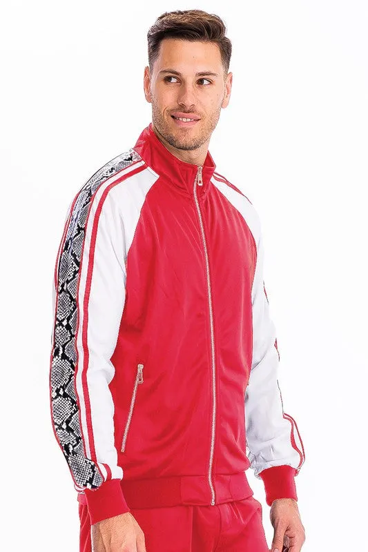 Men's Black Snake Side Print Long Sleeve Track Jacket