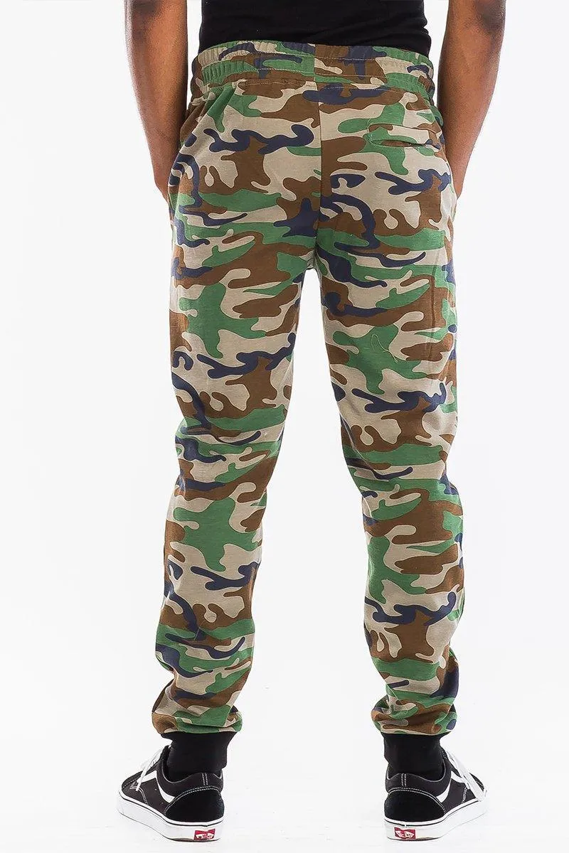 Mens Green Brown Camo Heathered Sweat Pants Joggers