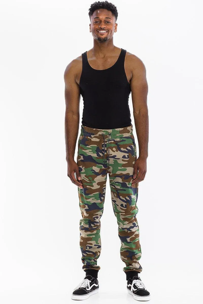 Mens Green Brown Camo Heathered Sweat Pants Joggers