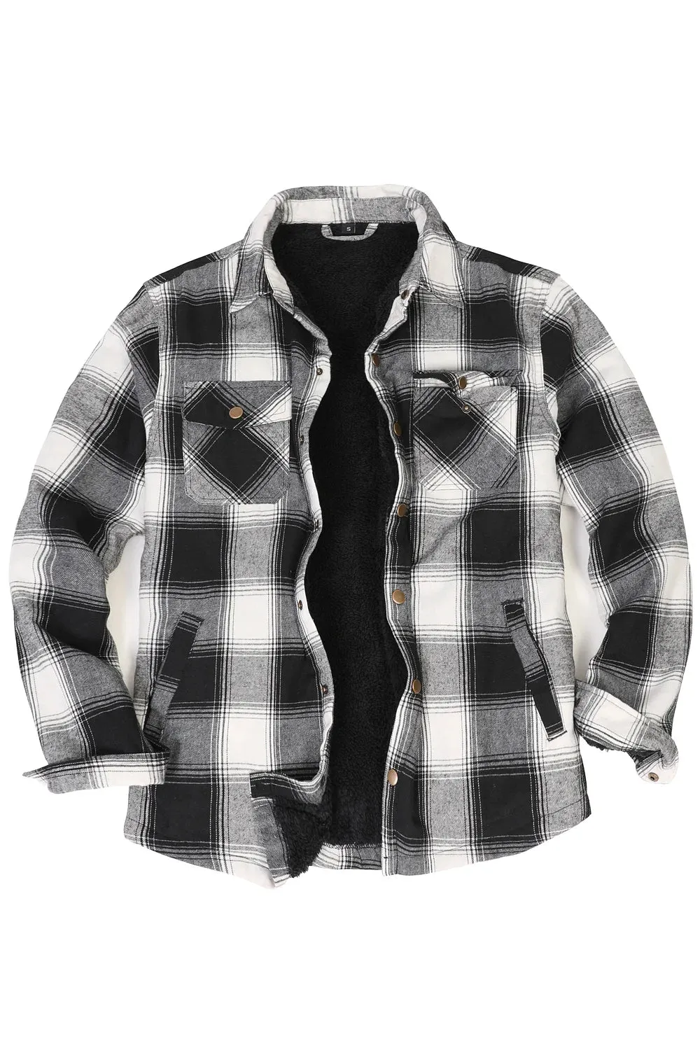 Men's Snap Front Flannel Shirt Jacket, Sherpa-Lined Plaid Shacket