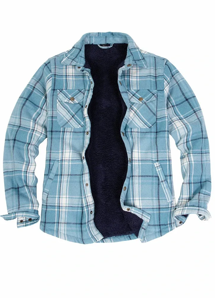 Men's Snap Front Flannel Shirt Jacket, Sherpa-Lined Plaid Shacket