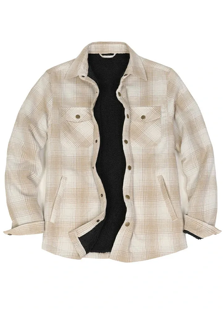 Men's Snap Front Flannel Shirt Jacket, Sherpa-Lined Plaid Shacket