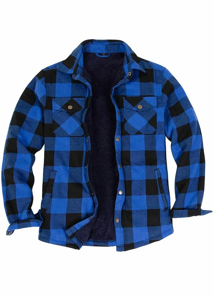 Men's Snap Front Flannel Shirt Jacket, Sherpa-Lined Plaid Shacket