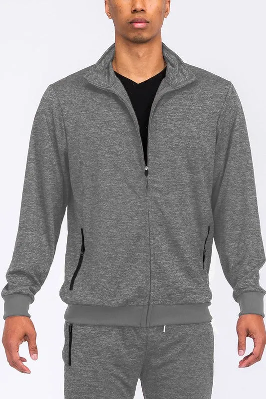 Men's Speckled Track Jacket Zipper Front