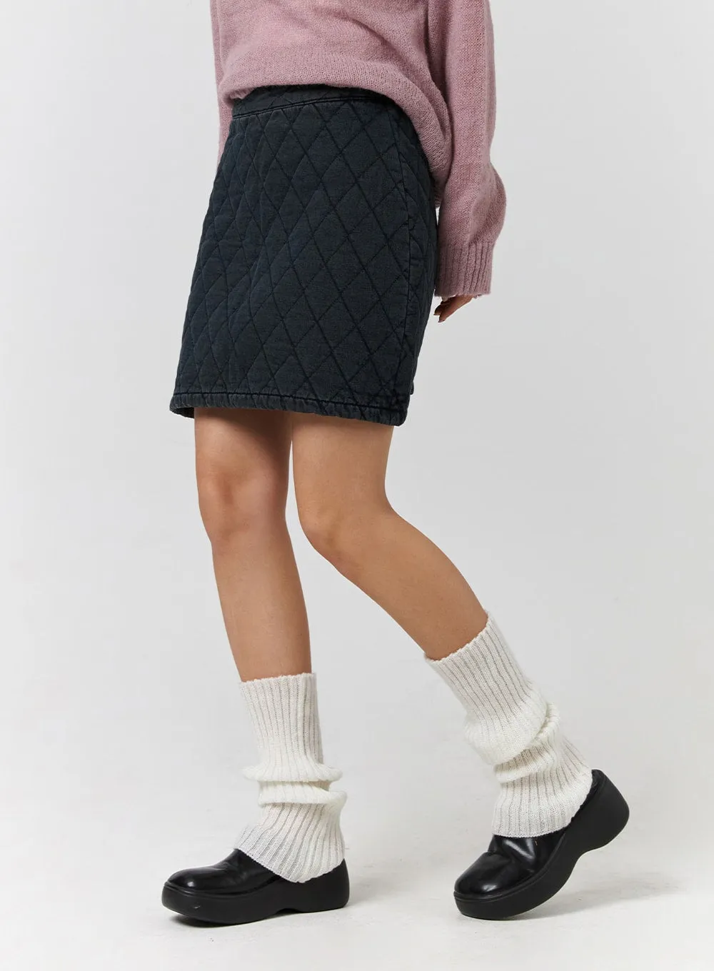 Mid Waist Quilted Geometric Mini Skirt CD328