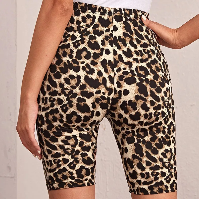 Milk Silk Leopard Print  High Waist Tight Shorts Slim Elastic Leggings