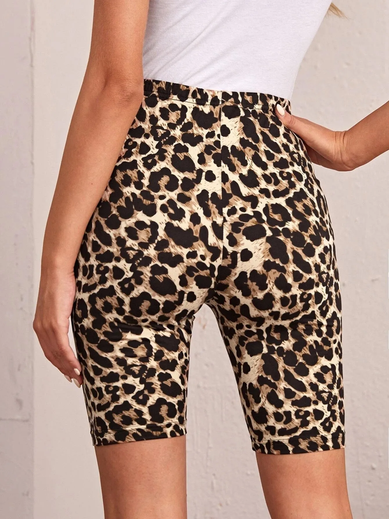 Milk Silk Leopard Print  High Waist Tight Shorts Slim Elastic Leggings