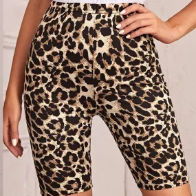 Milk Silk Leopard Print  High Waist Tight Shorts Slim Elastic Leggings