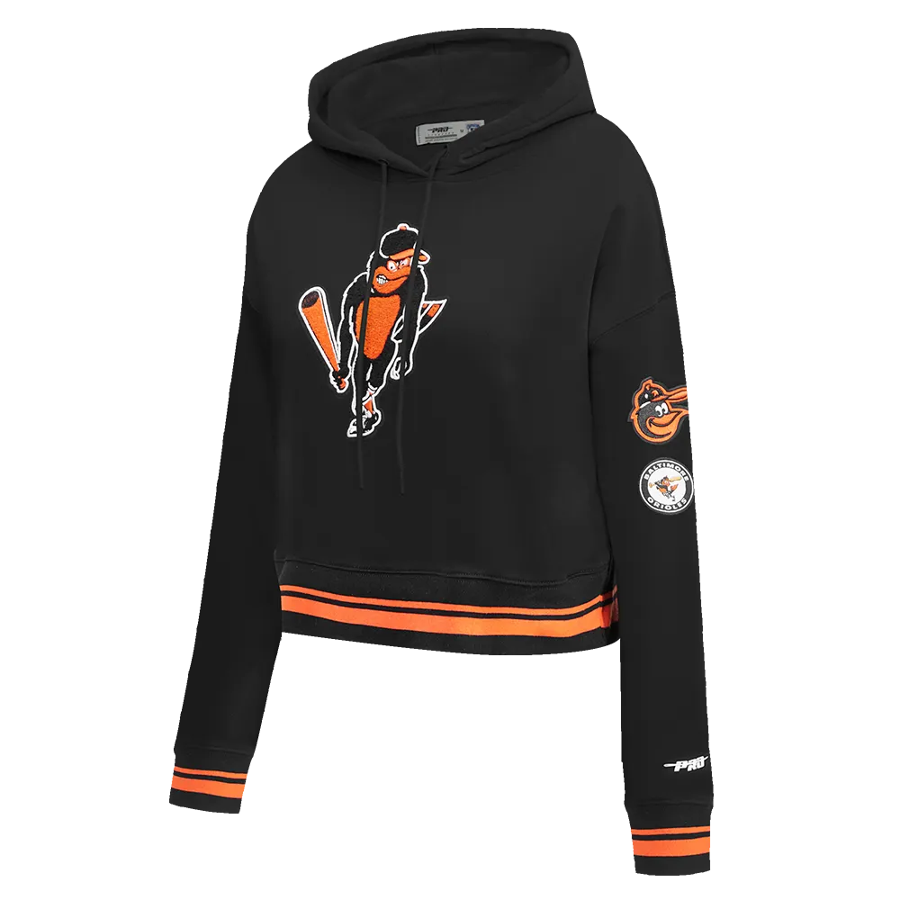 MLB BALTIMORE ORIOLES RETRO CLASSIC WOMEN'S RIB CROPPED PO HOODIE (BLACK/ORANGE)