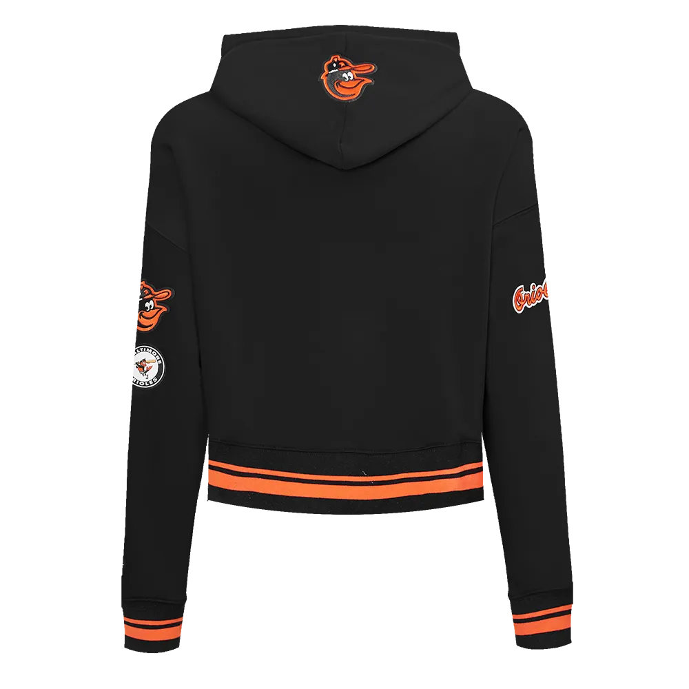 MLB BALTIMORE ORIOLES RETRO CLASSIC WOMEN'S RIB CROPPED PO HOODIE (BLACK/ORANGE)