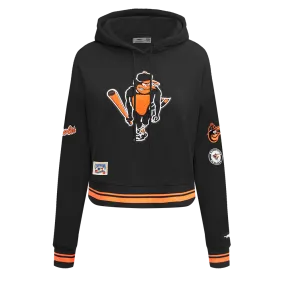 MLB BALTIMORE ORIOLES RETRO CLASSIC WOMEN'S RIB CROPPED PO HOODIE (BLACK/ORANGE)