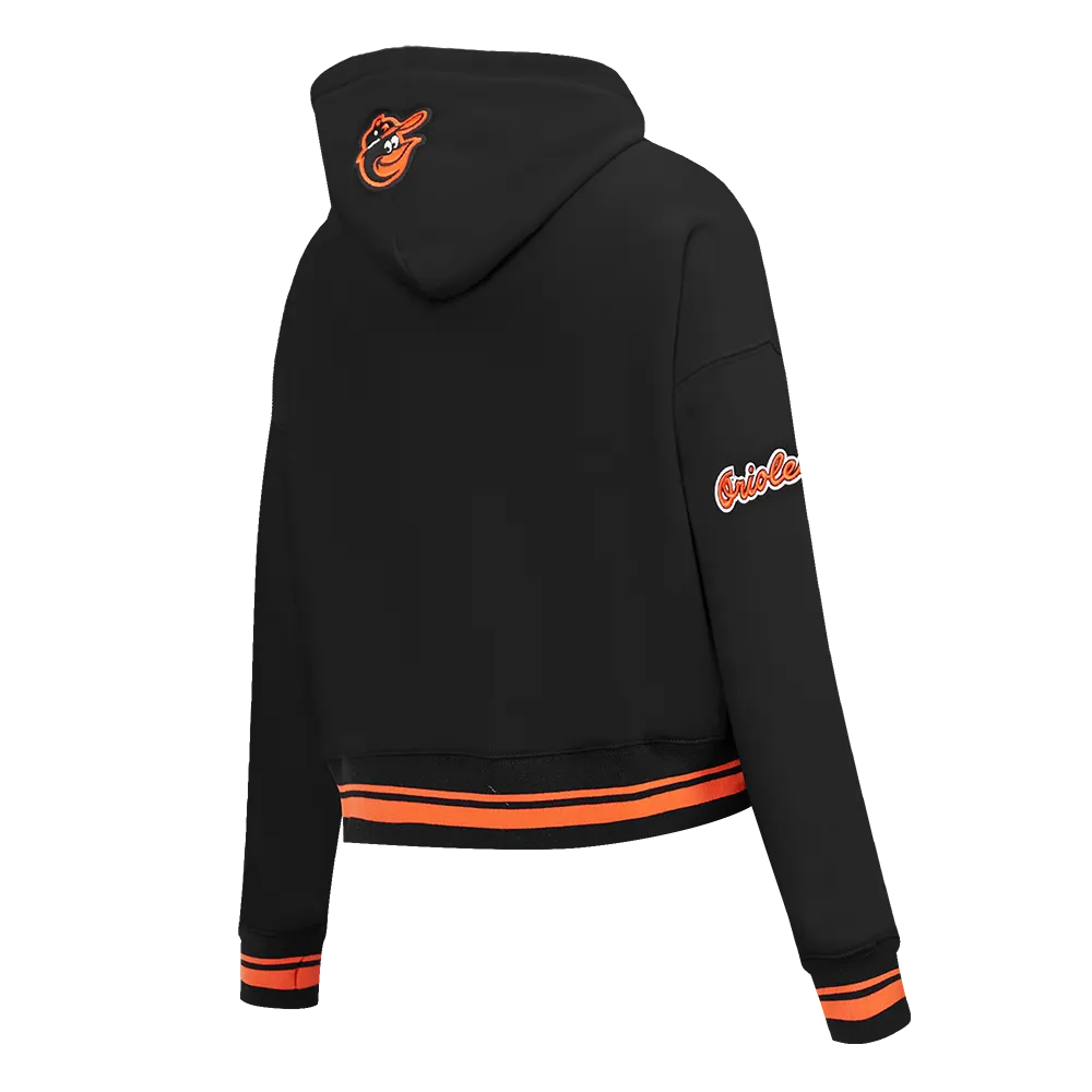 MLB BALTIMORE ORIOLES RETRO CLASSIC WOMEN'S RIB CROPPED PO HOODIE (BLACK/ORANGE)