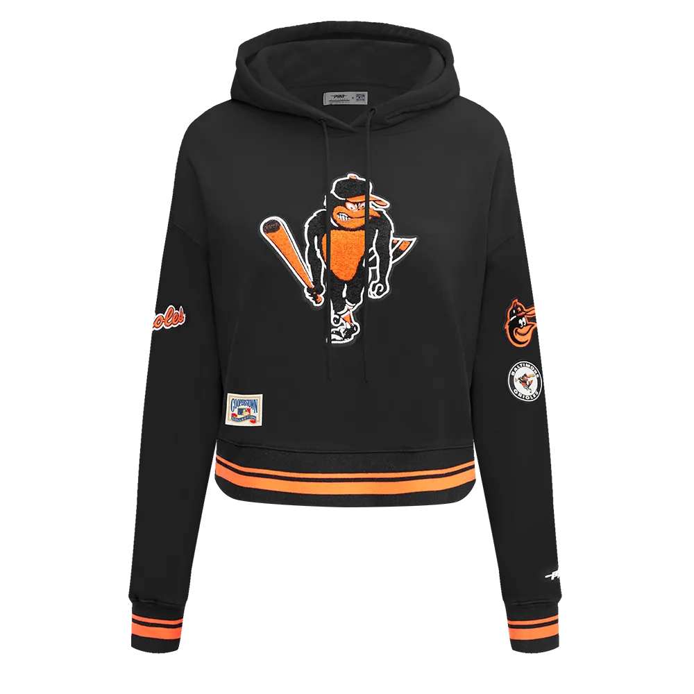 MLB BALTIMORE ORIOLES RETRO CLASSIC WOMEN'S RIB CROPPED PO HOODIE (BLACK/ORANGE)