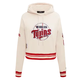 MLB MINNESOTA TWINS RETRO CLASSIC WOMEN'S RIB CROPPED PO HOODIE (EGGSHELL/ RED)