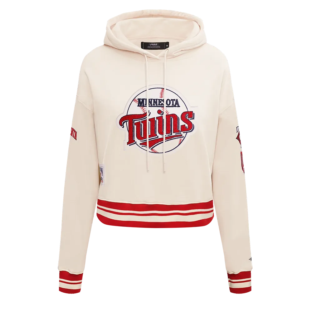 MLB MINNESOTA TWINS RETRO CLASSIC WOMEN'S RIB CROPPED PO HOODIE (EGGSHELL/ RED)