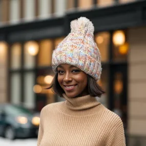 Mottled Cable Knit Bobble Hat - White