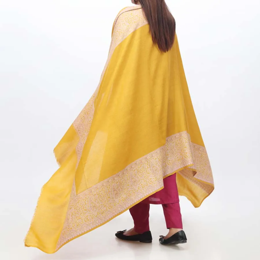 Mustard Jacquard Border Shawl PW3717