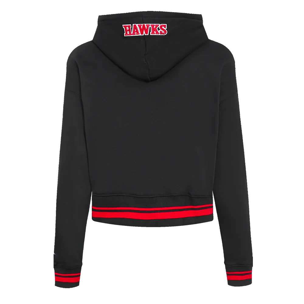 NBA ATLANTA HAWKS SCRIPT TAIL WOMEN'S RIB FLC CROPPED PO HOODIE (BLACK/RED/BLACK)