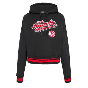 NBA ATLANTA HAWKS SCRIPT TAIL WOMEN'S RIB FLC CROPPED PO HOODIE (BLACK/RED/BLACK)