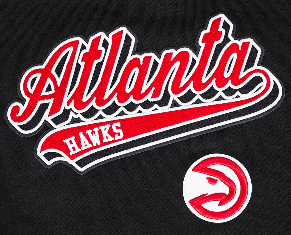 NBA ATLANTA HAWKS SCRIPT TAIL WOMEN'S RIB FLC CROPPED PO HOODIE (BLACK/RED/BLACK)