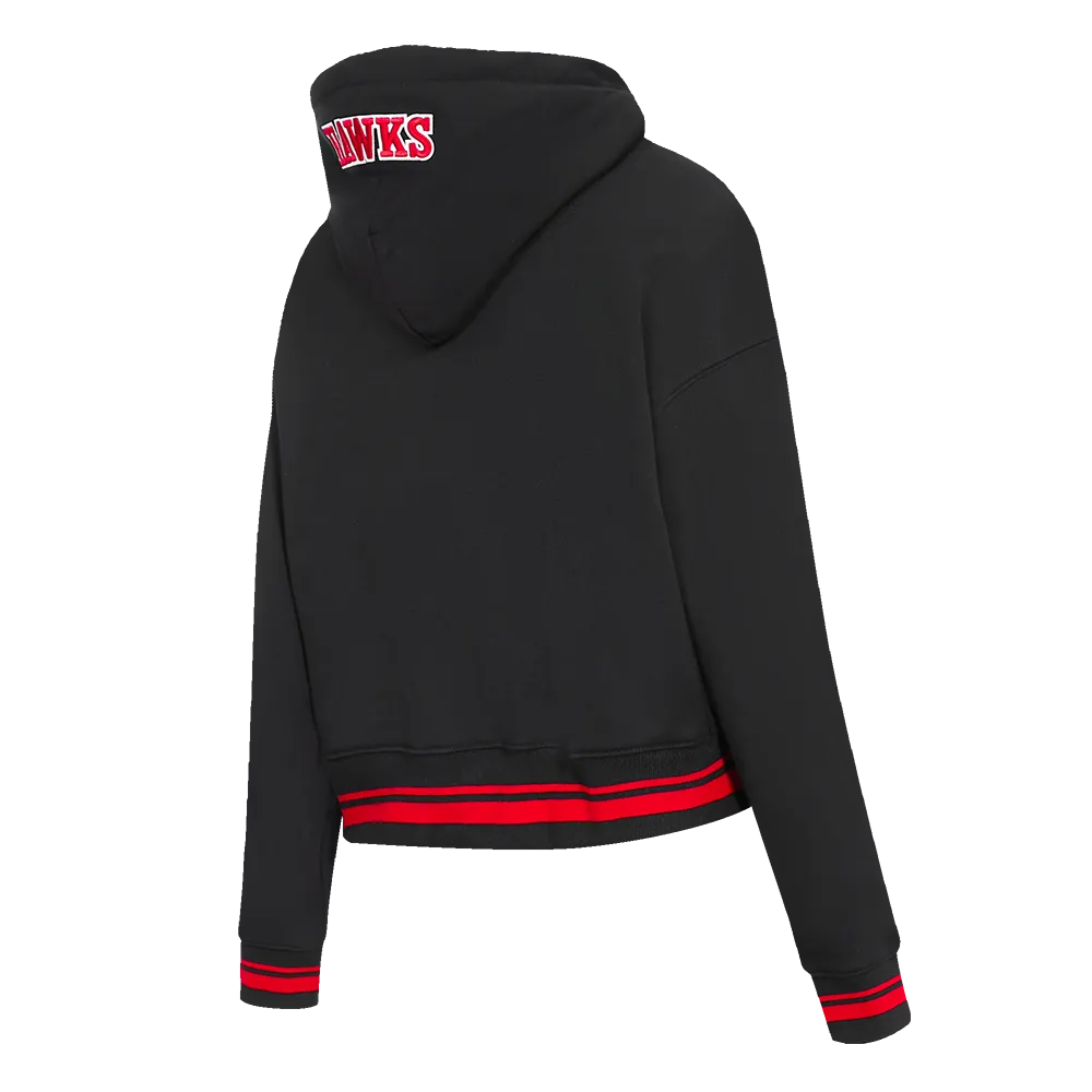 NBA ATLANTA HAWKS SCRIPT TAIL WOMEN'S RIB FLC CROPPED PO HOODIE (BLACK/RED/BLACK)