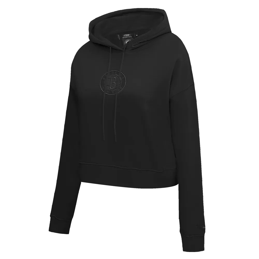 NBA BROOKLYN NETS NEUTRAL WOMEN'S CROPPED PO HOODIE (BLACK)