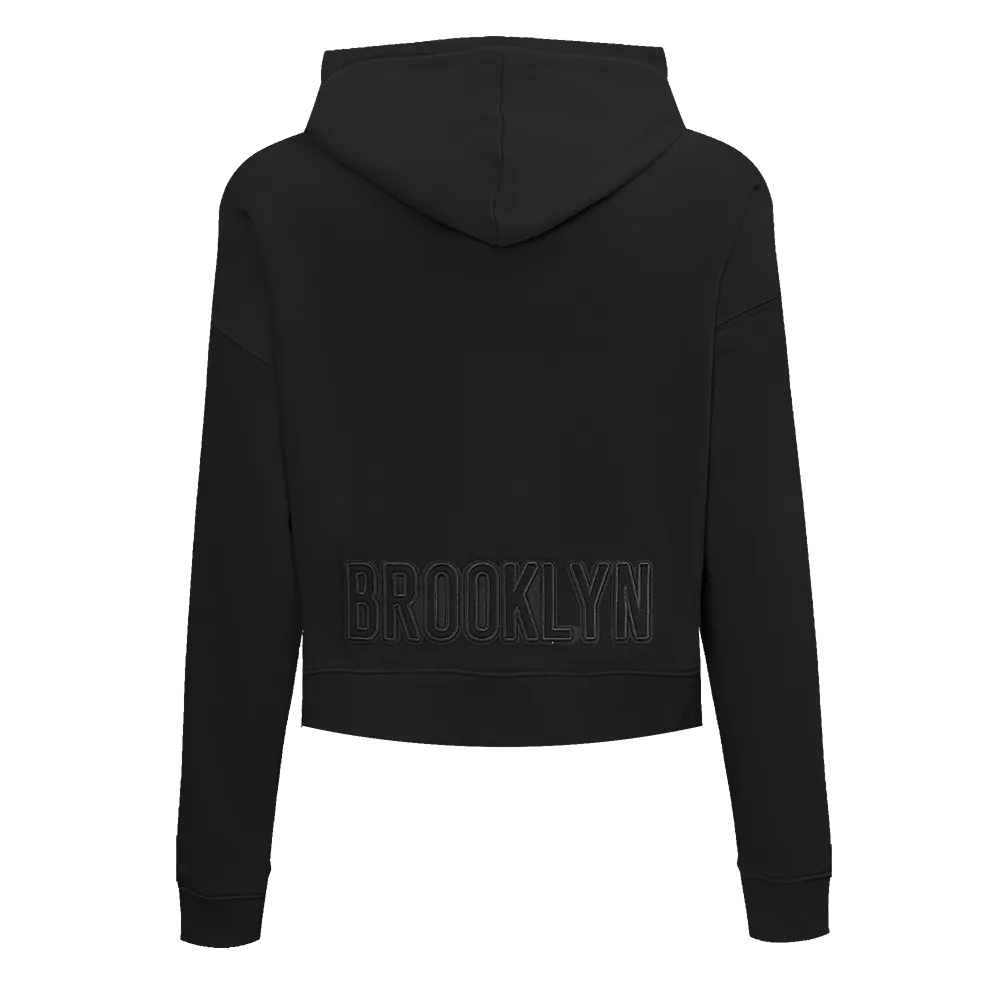 NBA BROOKLYN NETS NEUTRAL WOMEN'S CROPPED PO HOODIE (BLACK)