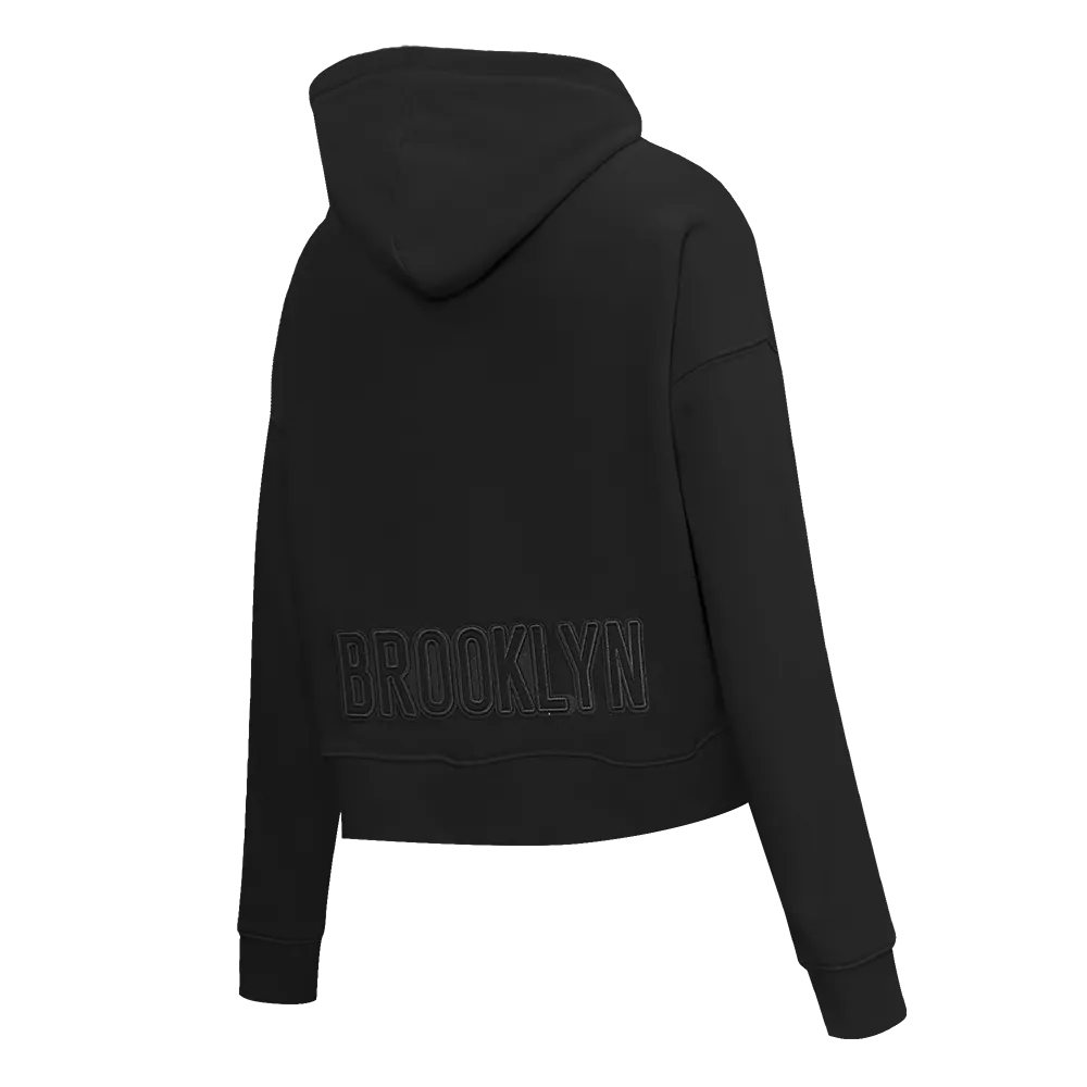 NBA BROOKLYN NETS NEUTRAL WOMEN'S CROPPED PO HOODIE (BLACK)