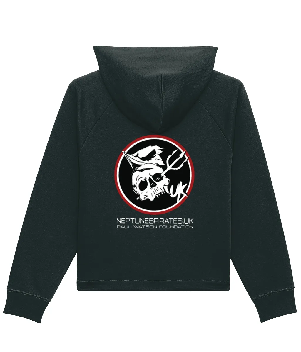 Neptune's Pirate Skull Logo Women's Boxy Cropped Hoodie