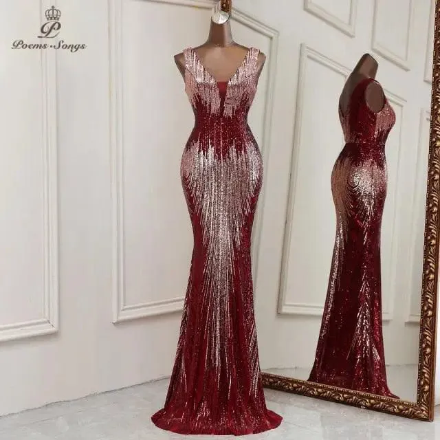 New Sexy deep V neck style mermaid evening dresses