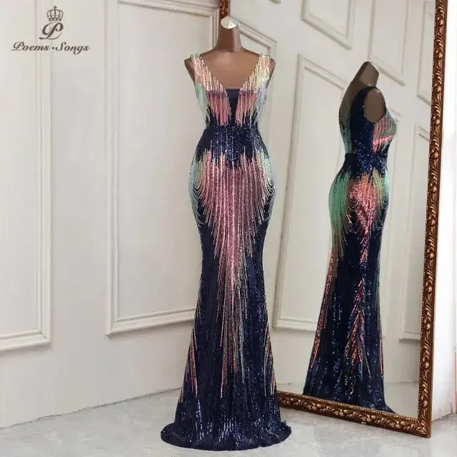 New Sexy deep V neck style mermaid evening dresses