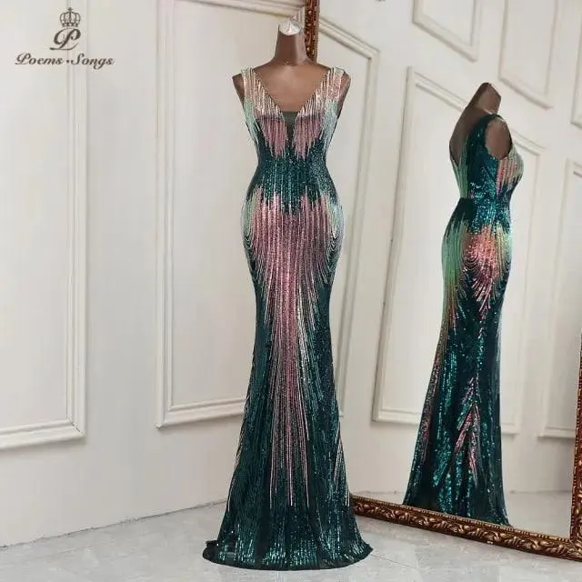 New Sexy deep V neck style mermaid evening dresses