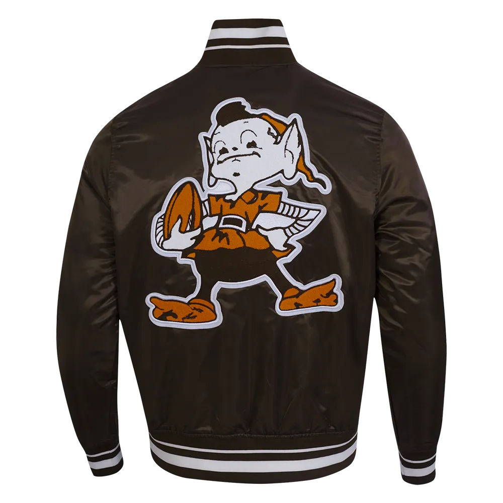 NFL CLEVELAND BROWNS RETRO CLASSIC MEN'S RIB SATIN JACKET (BROWN)