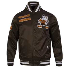 NFL CLEVELAND BROWNS RETRO CLASSIC MEN'S RIB SATIN JACKET (BROWN)