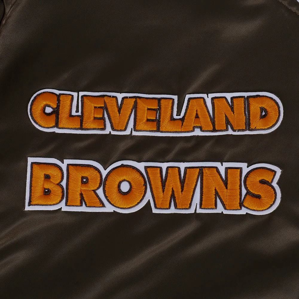 NFL CLEVELAND BROWNS RETRO CLASSIC MEN'S RIB SATIN JACKET (BROWN)