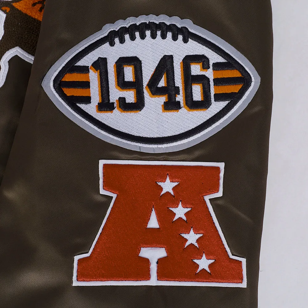 NFL CLEVELAND BROWNS RETRO CLASSIC MEN'S RIB SATIN JACKET (BROWN)