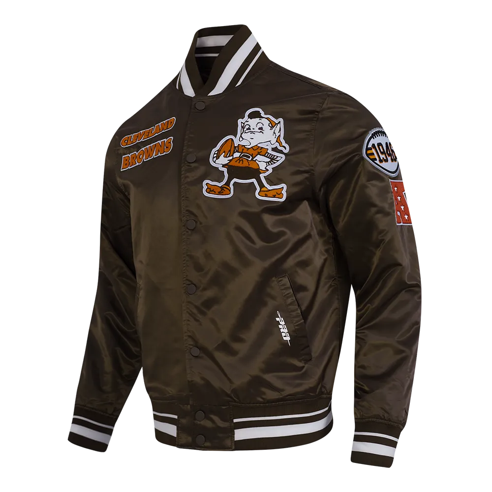 NFL CLEVELAND BROWNS RETRO CLASSIC MEN'S RIB SATIN JACKET (BROWN)