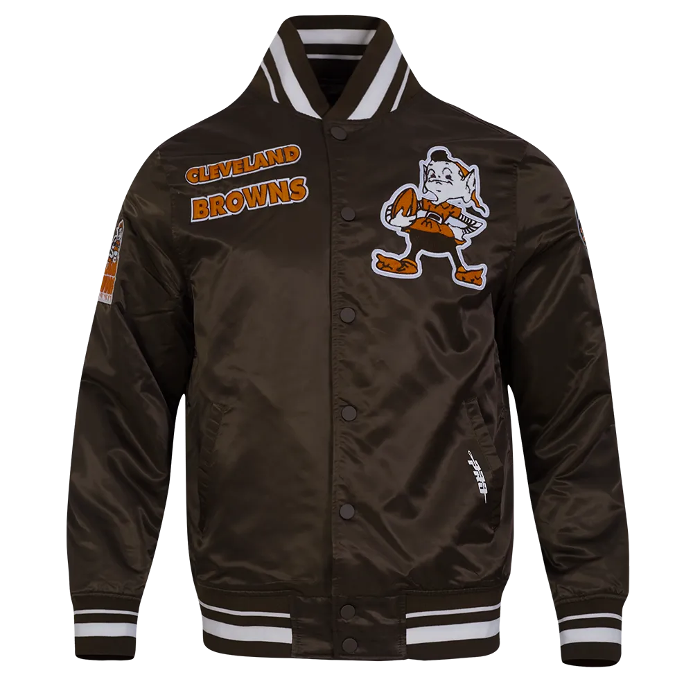 NFL CLEVELAND BROWNS RETRO CLASSIC MEN'S RIB SATIN JACKET (BROWN)