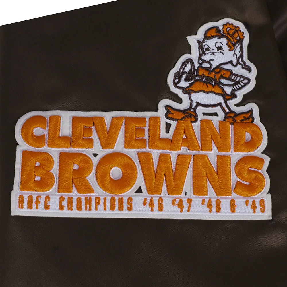 NFL CLEVELAND BROWNS RETRO CLASSIC MEN'S RIB SATIN JACKET (BROWN)