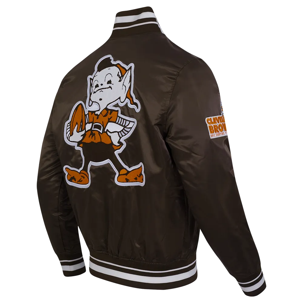 NFL CLEVELAND BROWNS RETRO CLASSIC MEN'S RIB SATIN JACKET (BROWN)