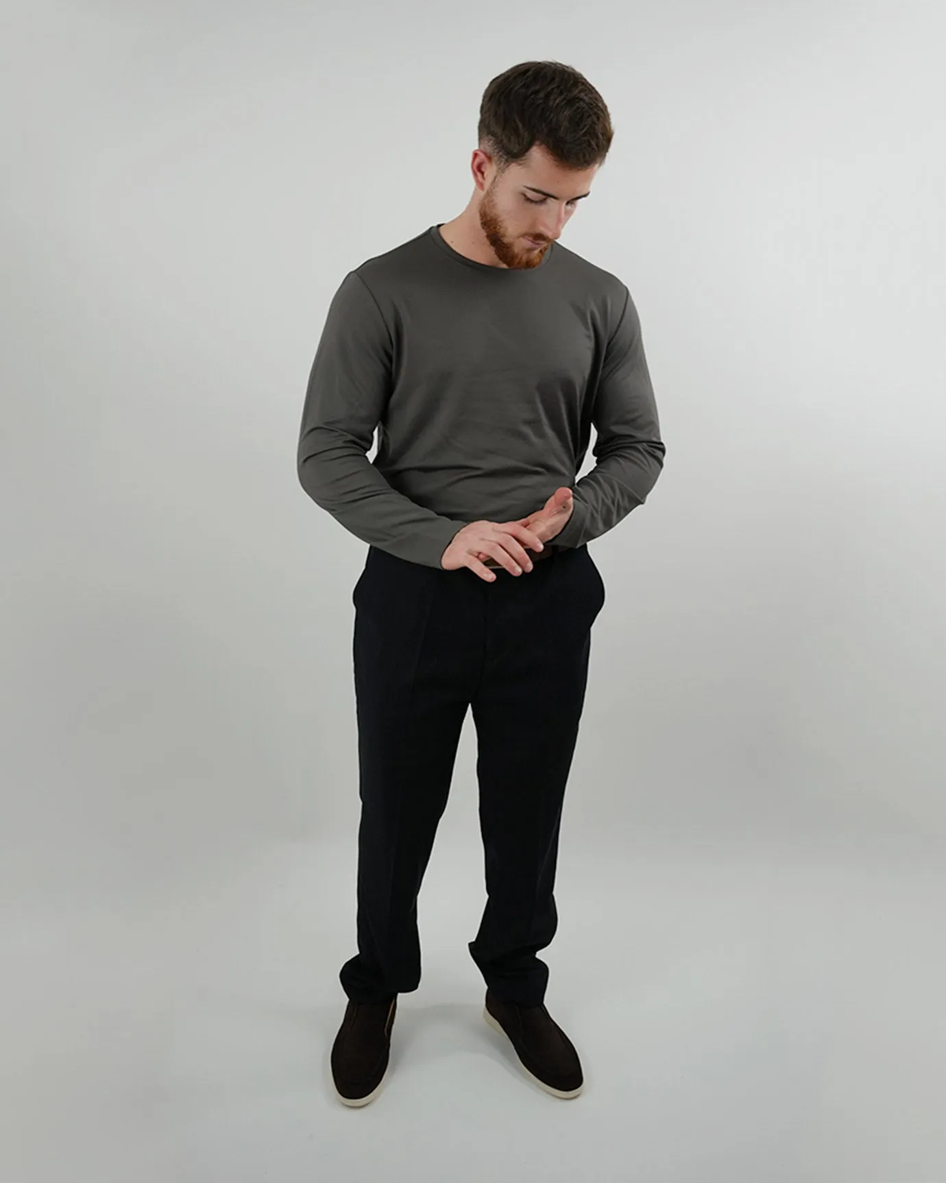 Non Iron Mulberry Silk Long Sleeve t-shirt - Gray