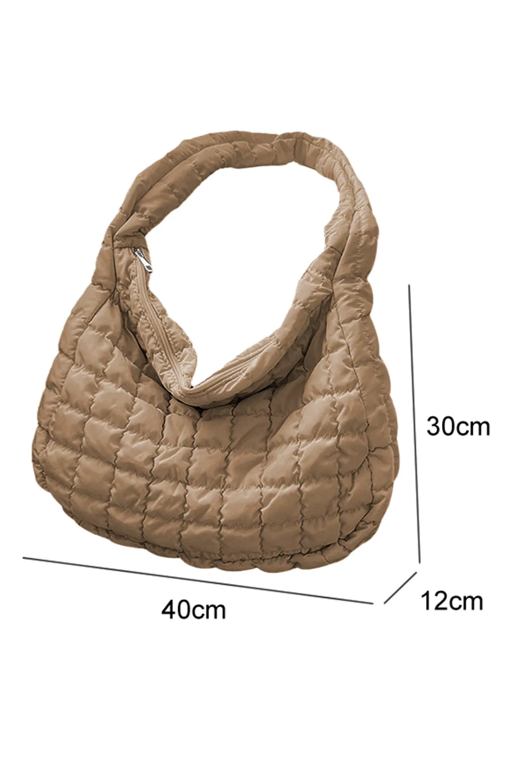 Nude Beige Quilted Zipper Large Shoulder Bag