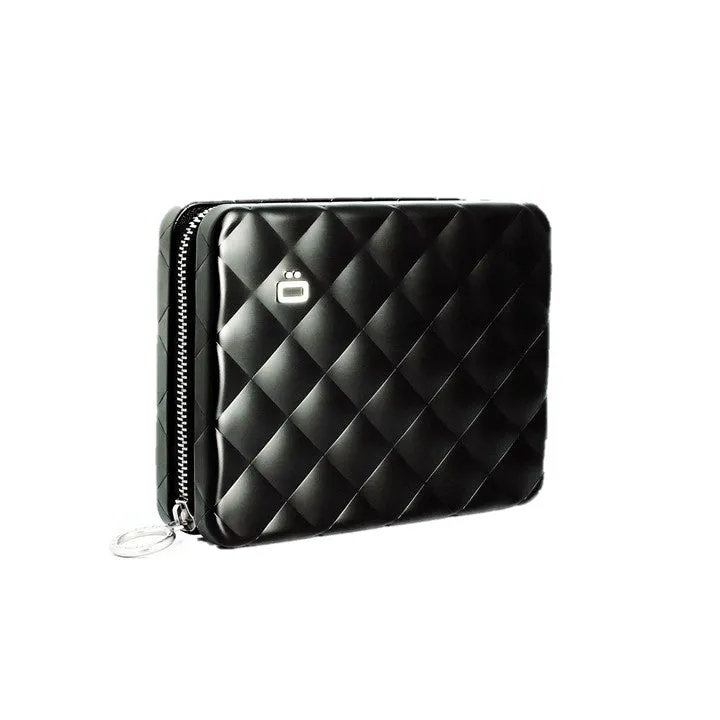 Ogon Wallet Zipper Passport Size Quilted Alu Black