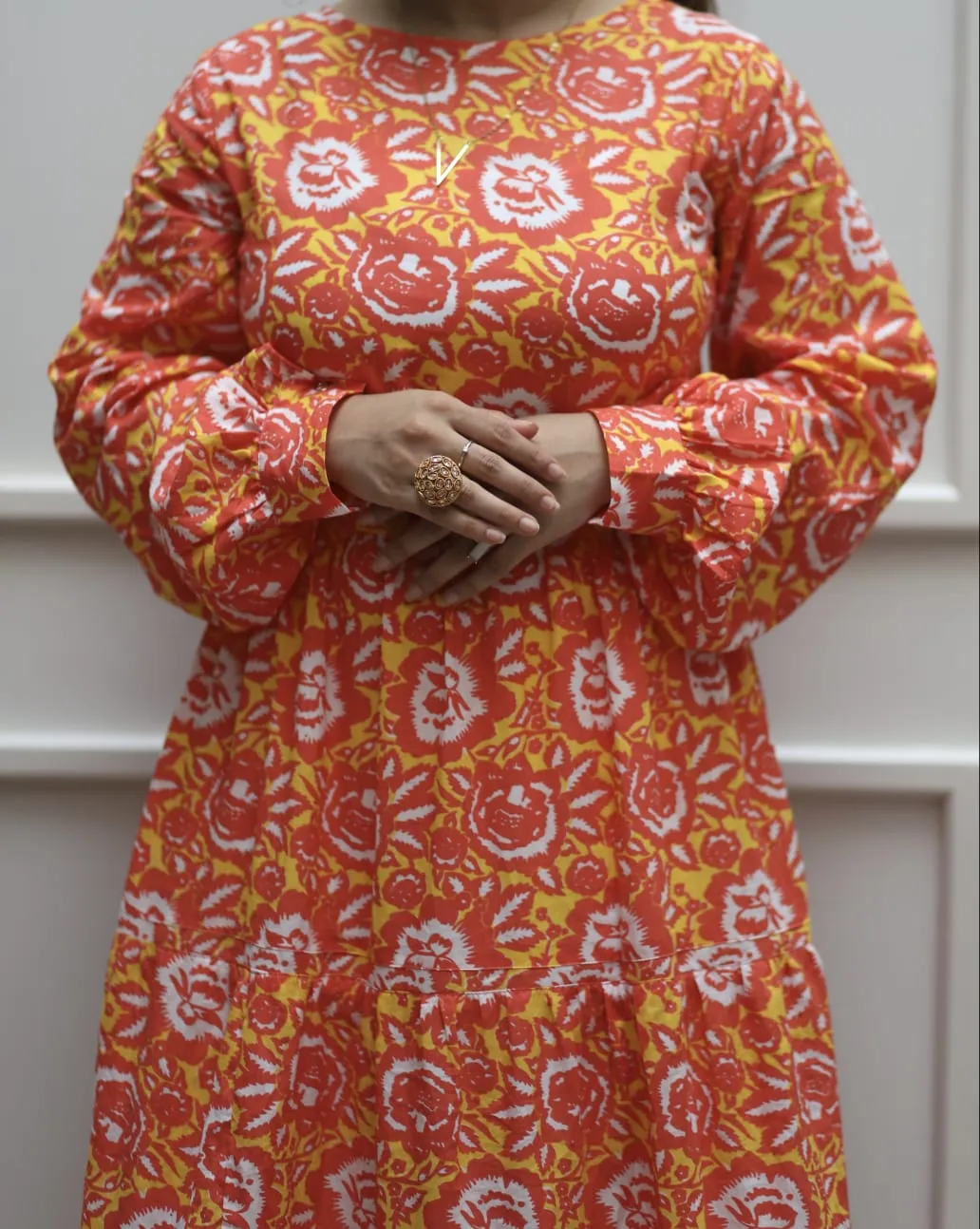 Orange and Yellow Floral Printed Dress (GBP2061)