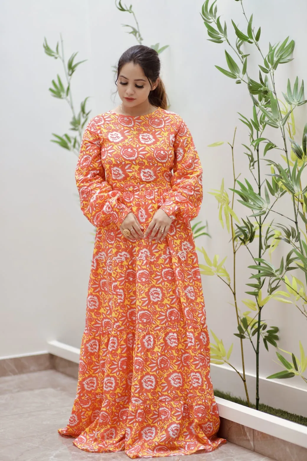 Orange and Yellow Floral Printed Dress (GBP2061)