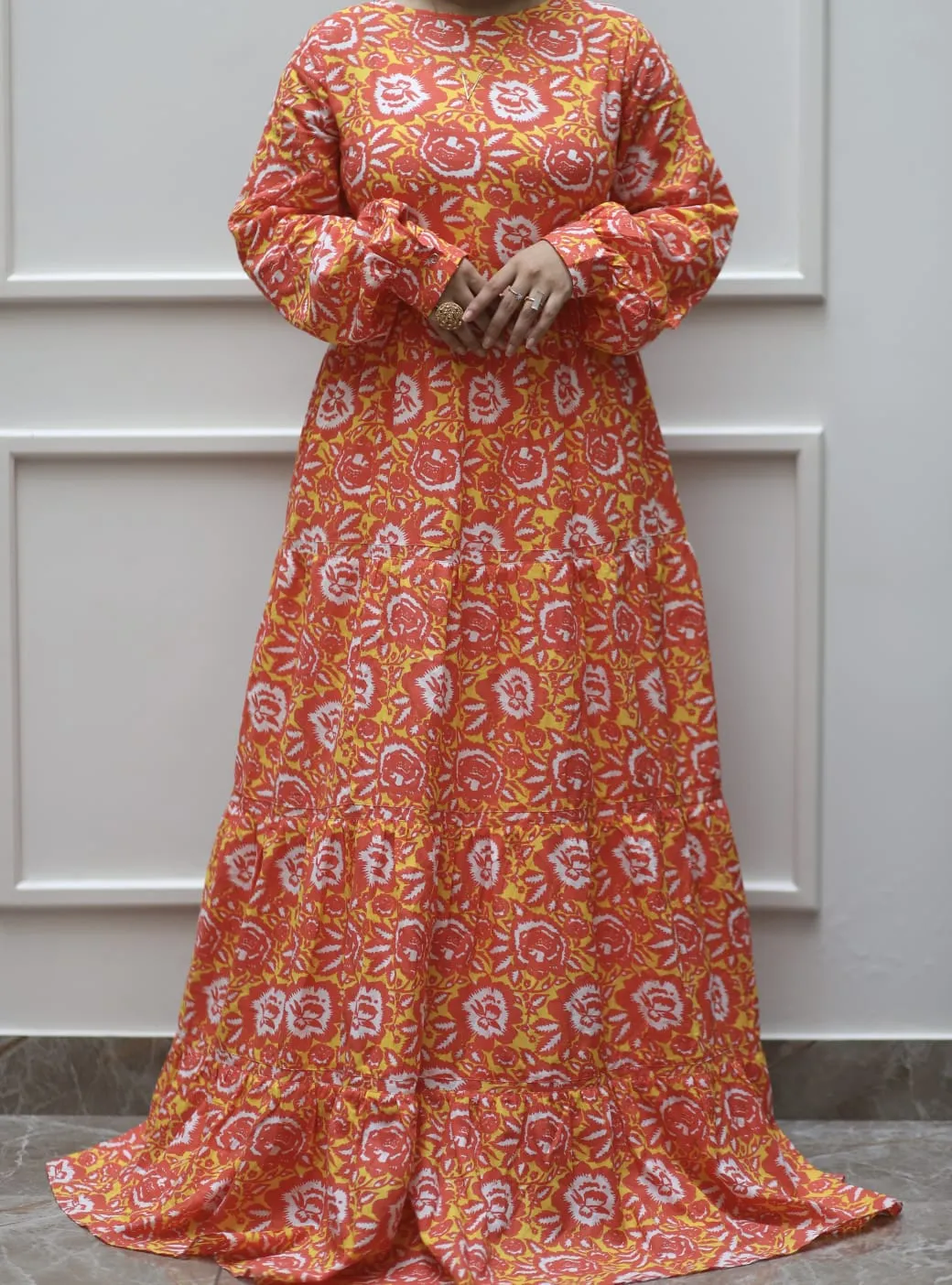 Orange and Yellow Floral Printed Dress (GBP2061)