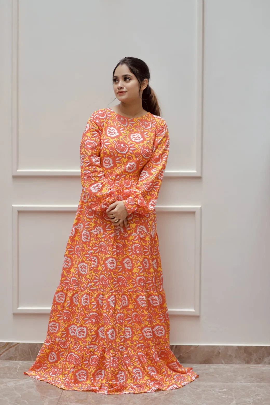 Orange and Yellow Floral Printed Dress (GBP2061)