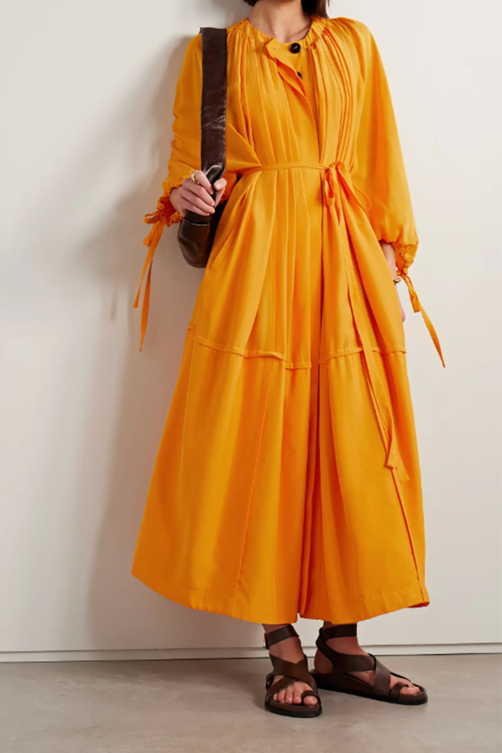 Oversized Pleated Habotai Maxi Dress