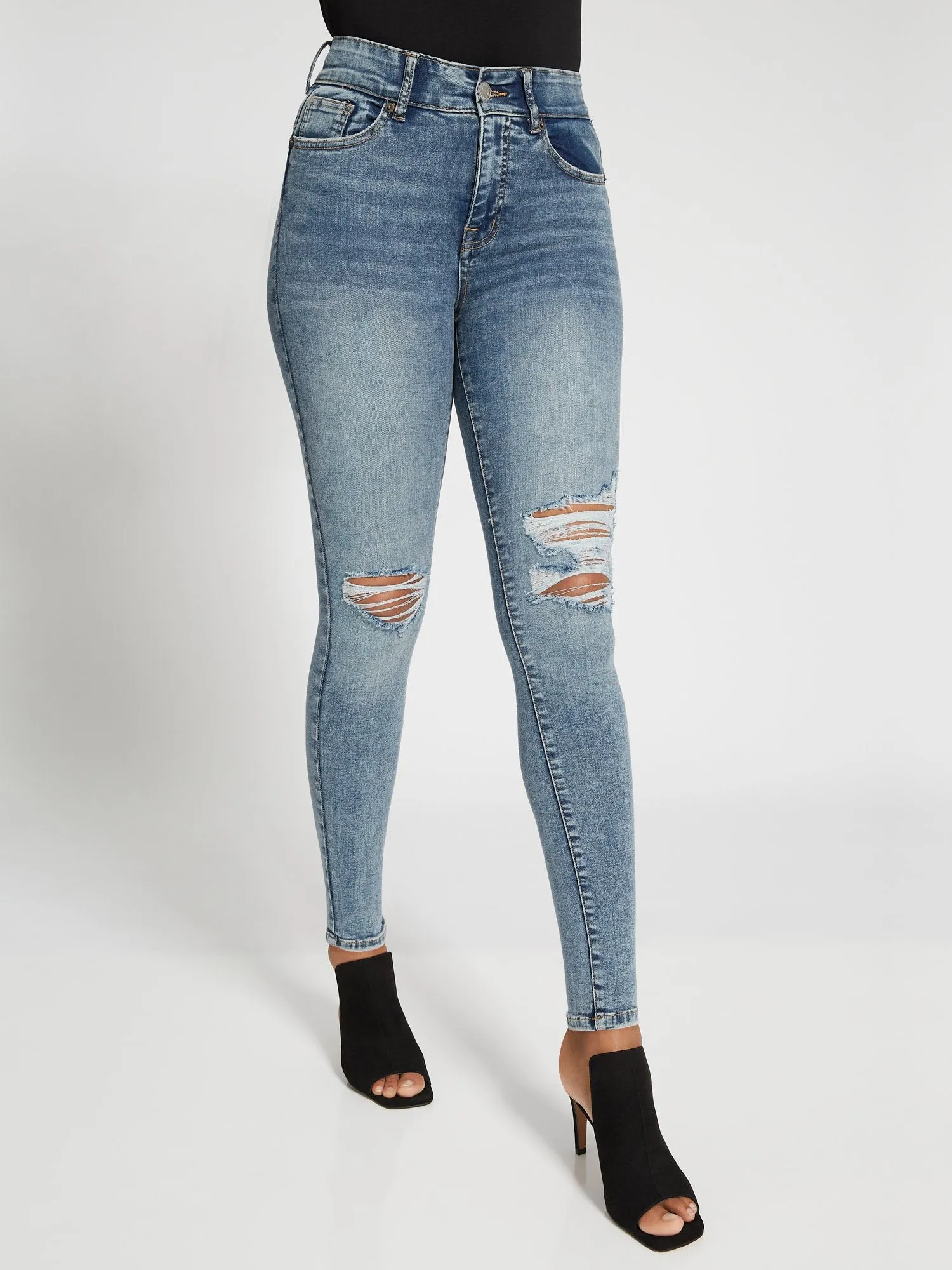 Petite Curvy Ultra High-Waisted Super-Skinny Jeans - Light Wash